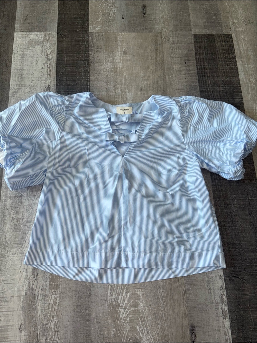🎀kate spade Light Blue Striped Puff-Sleeve Top